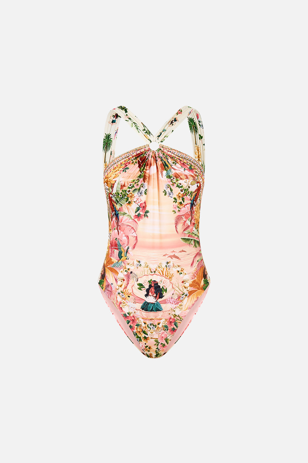 HIGH NECK ONE PIECE WITH TRIMS WELCOME TO THE WHITE LOTUS