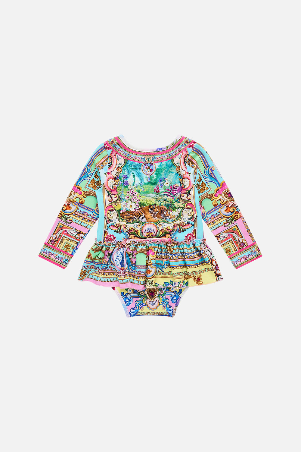 The CAMILLA Babies Long Sleeve Bodysuit W Jersey Skirt in our Spirit Of Santa Maria print.