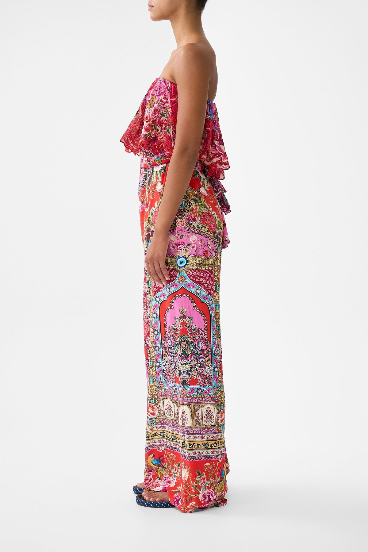 STRAPLESS JUMPSUIT WITH FRILL HEIRLOOM EMPIRE