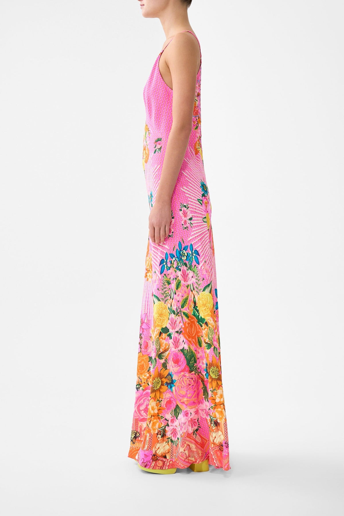 V-NECK FULL LENGTH BIAS SLIP DRESS ILLUSTRATION NATION