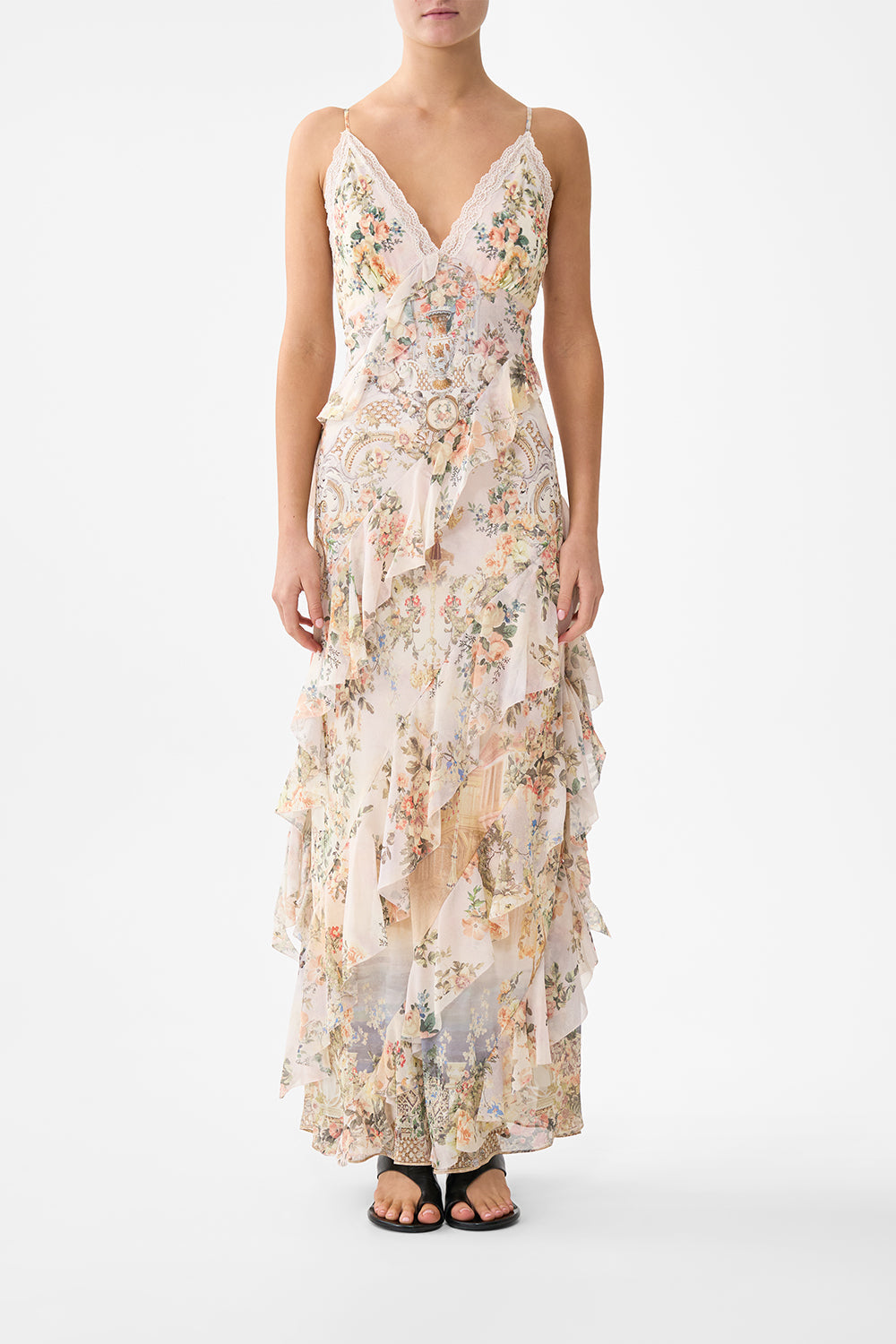 Camilla Ruffle Slip Dress in Pink