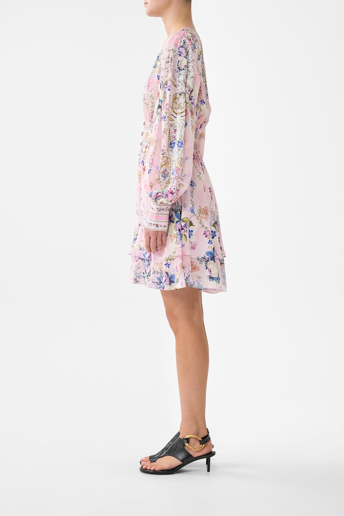 BUTTON FRONT FRILL DRESS PALATIAL PASTELS