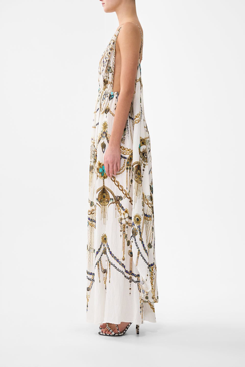 OPEN BACK LONG CAPE DRESS CHAIN GANG