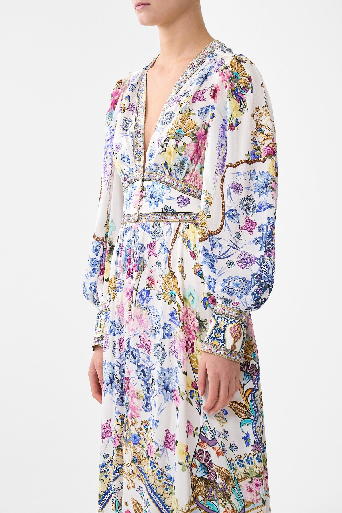 SHAPED WAISTBAND DRESS WITH GATHERED SLEEVES ALL ABOUT THAT LACE