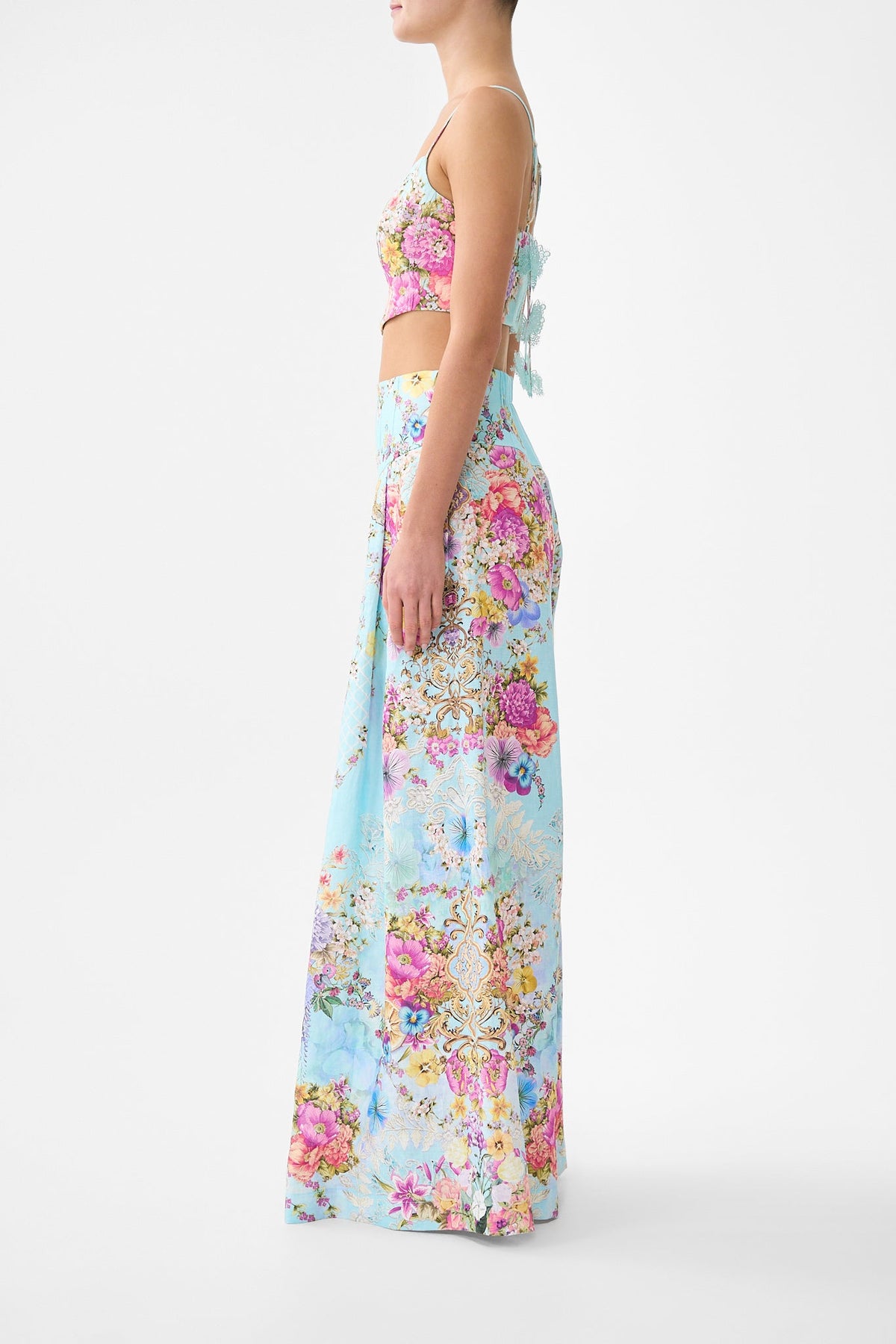 CORSET WAIST WIDE LEG PANT BAZAAR BLOOMS