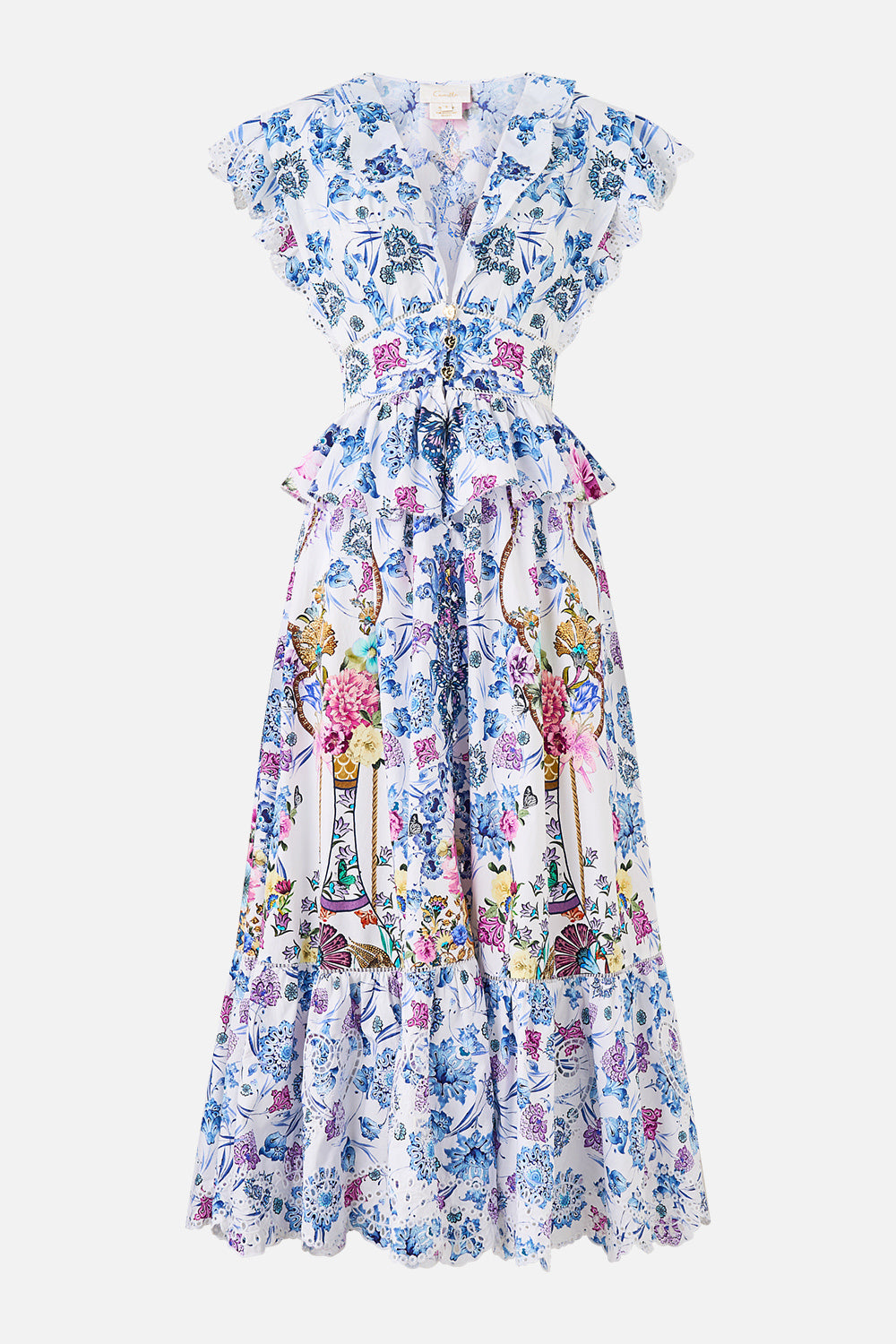 WAISTED MIDI DRESS WITH RUFFLE DETAILS ALL ABOUT THAT LACE