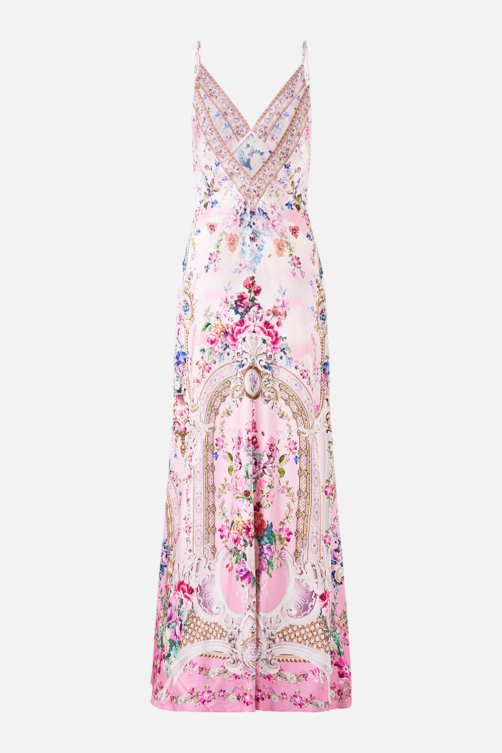 V-NECK LONG BIAS SLIP DRESS WITH TRAIN PALATIAL PASTELS