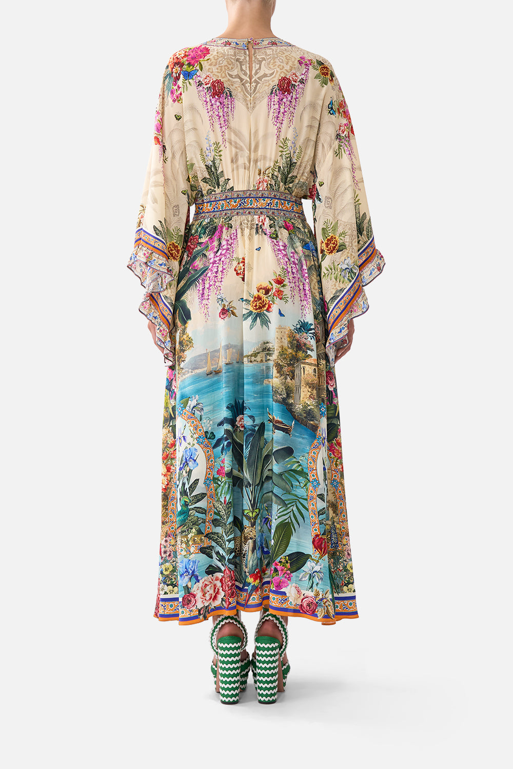 WAISTED DRESS WITH KIMONO SLEEVE BODRUM BOTANICALS
