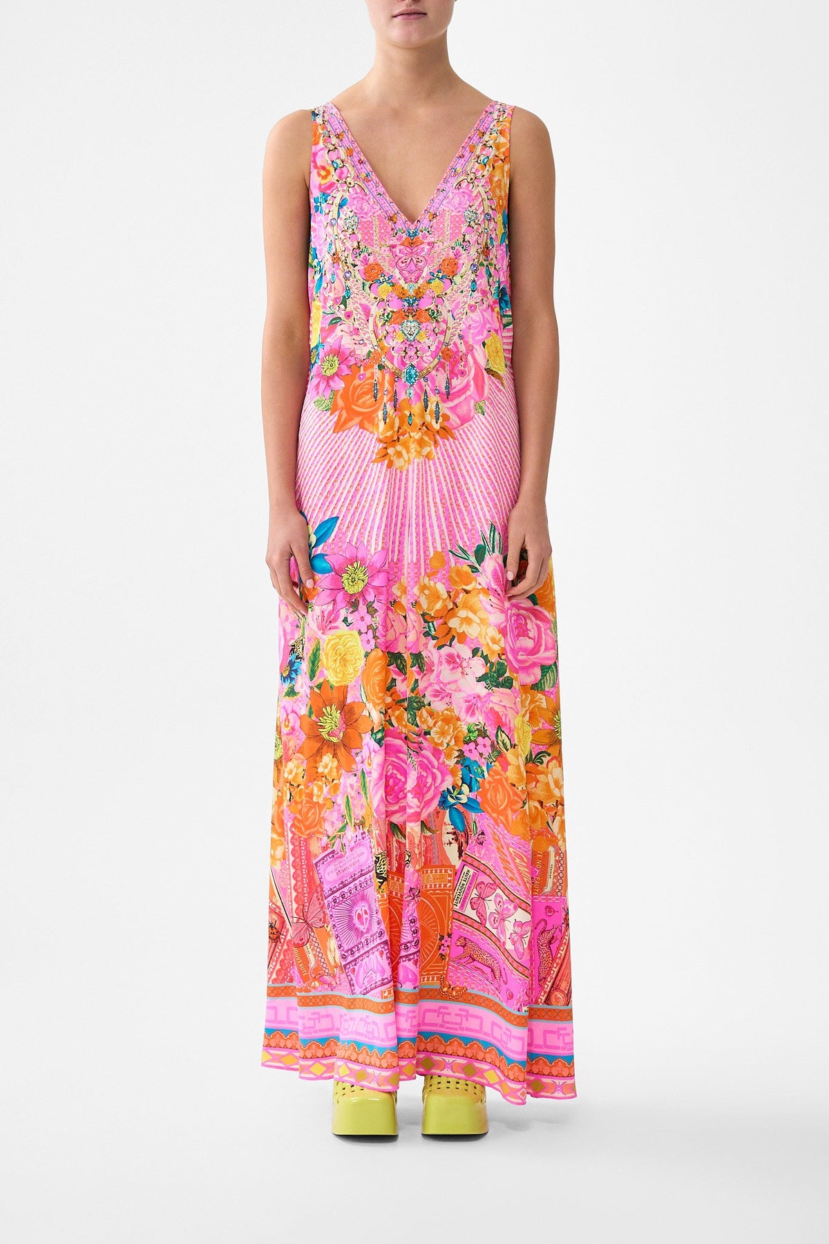 V-NECK FLARED JUMPSUIT ILLUSTRATION NATION