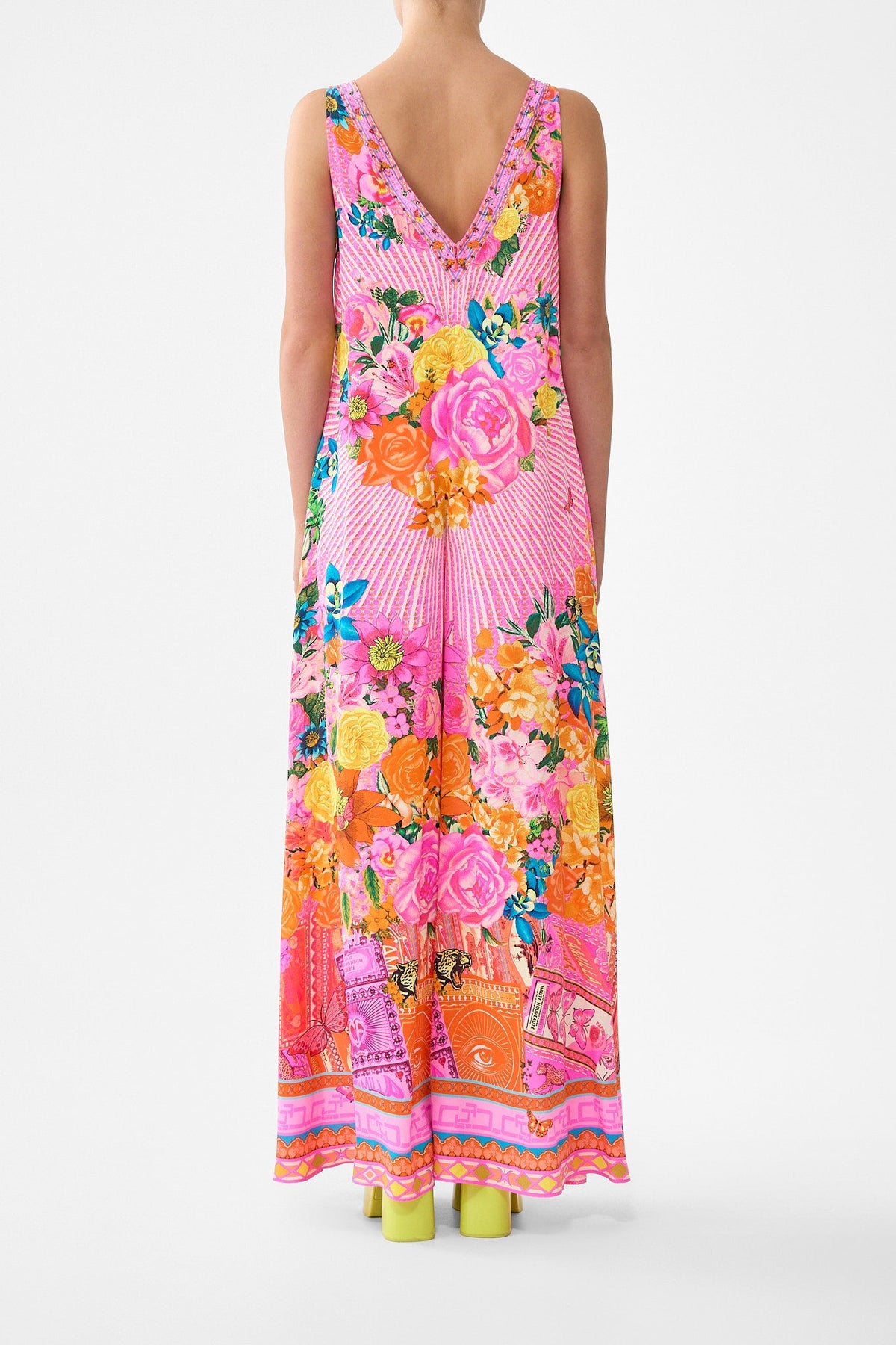 V-NECK FLARED JUMPSUIT ILLUSTRATION NATION