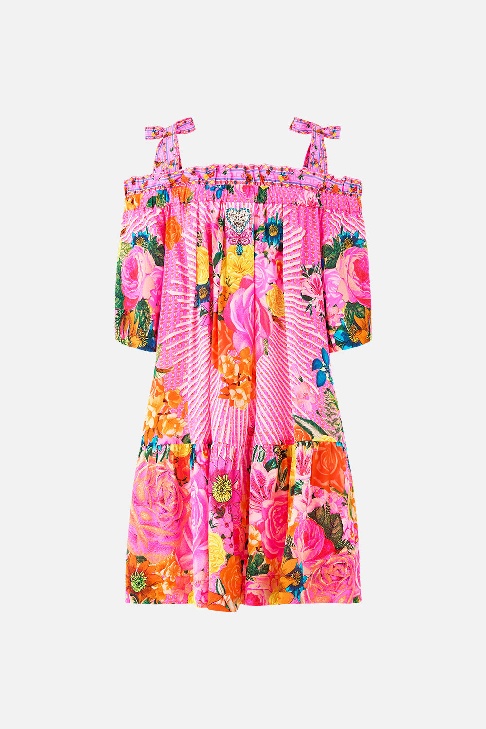 OFF SHOULDER FRILL DRESS WITH STRAPS ILLUSTRATION NATION