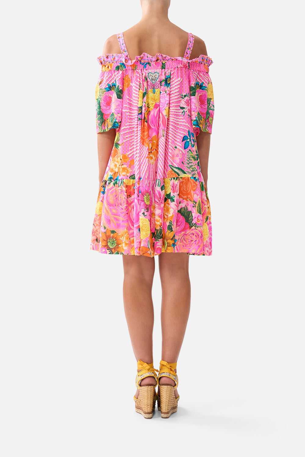 OFF SHOULDER FRILL DRESS WITH STRAPS ILLUSTRATION NATION