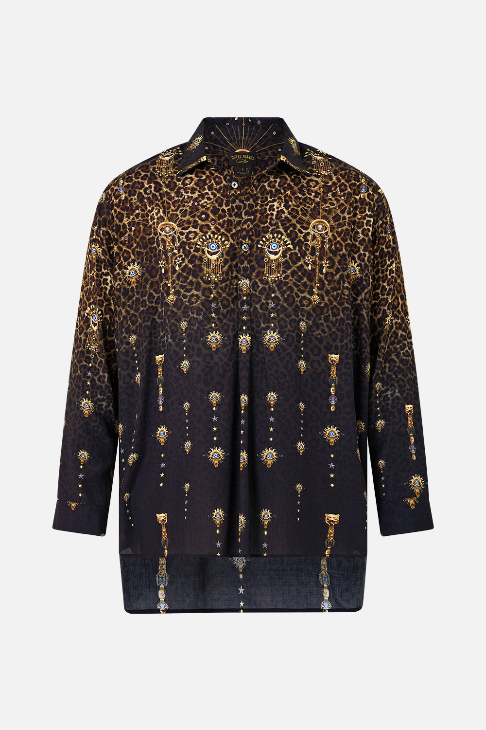 LONG SLEEVE HALF PLACKET TUNIC SHIRT FELINE FOLKLORE