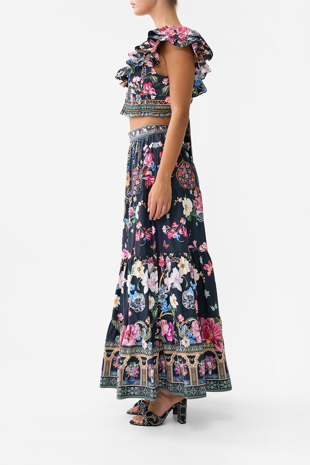 DEEP V FRILL SHORT SLEEVE TOP MIDNIGHT IN MONSERRATE