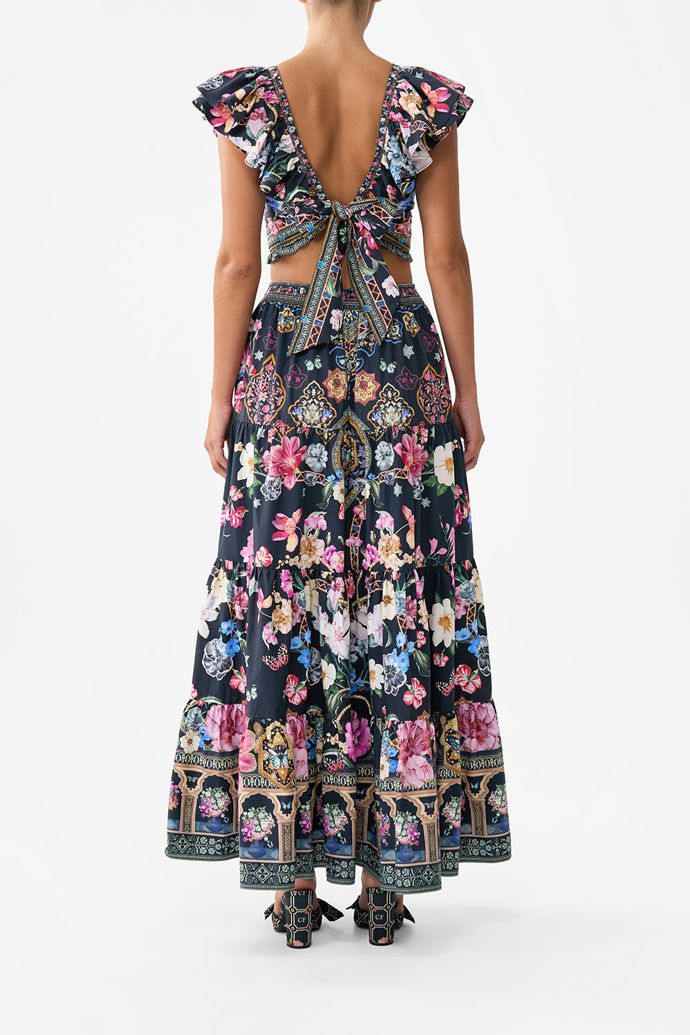 DEEP V FRILL SHORT SLEEVE TOP MIDNIGHT IN MONSERRATE