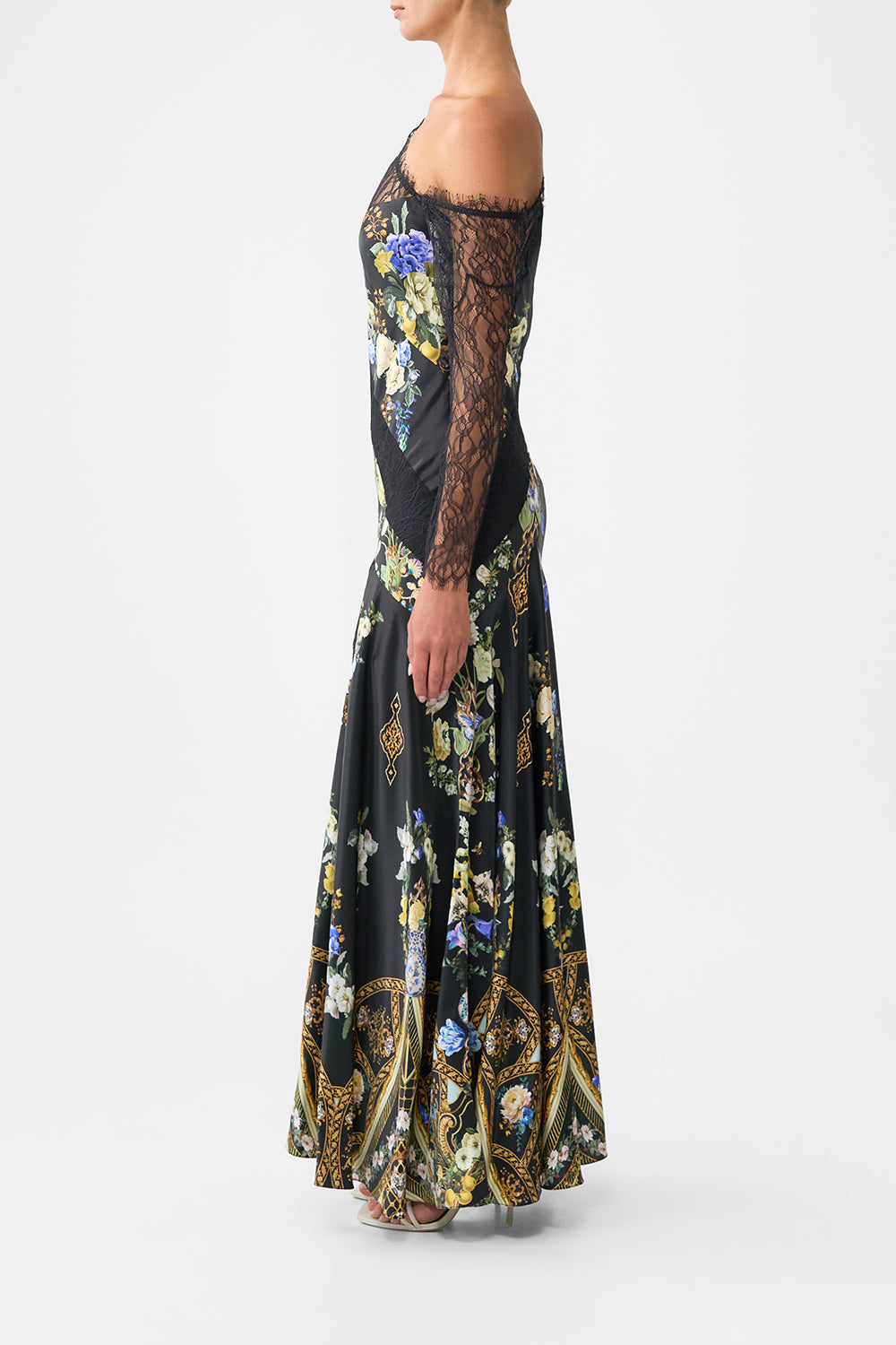 LACE SPLICE ONE SHOULDER DRESS OTTOMAN ELEGANCE