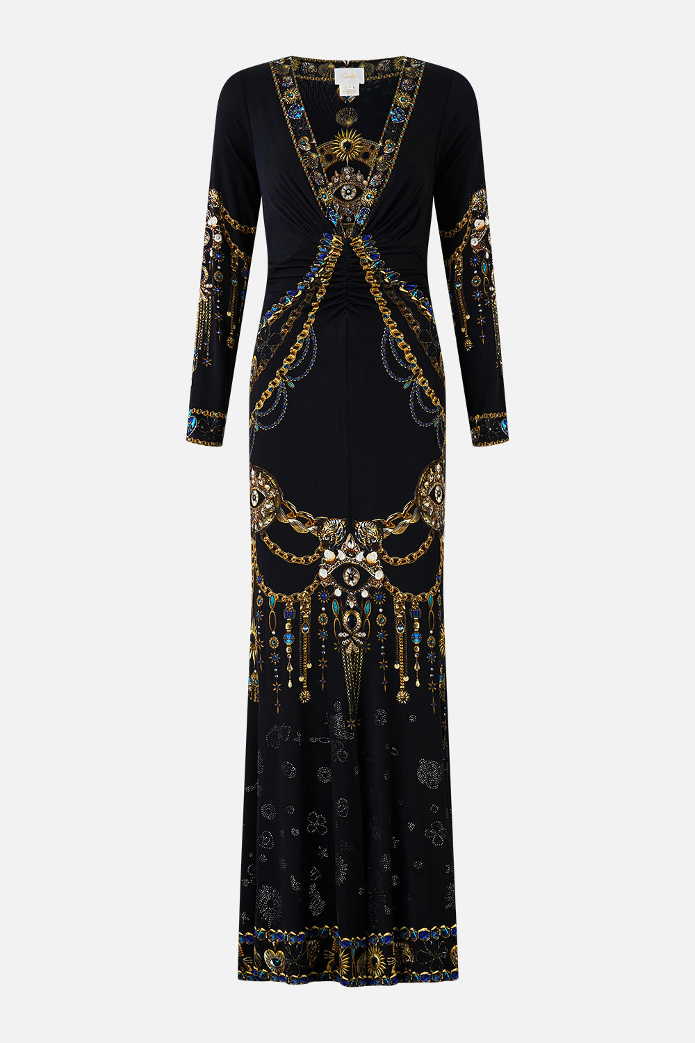 LONG SLEEVE GATHERED DRESS WITH TRAIN AMULETS AND ALCHEMY