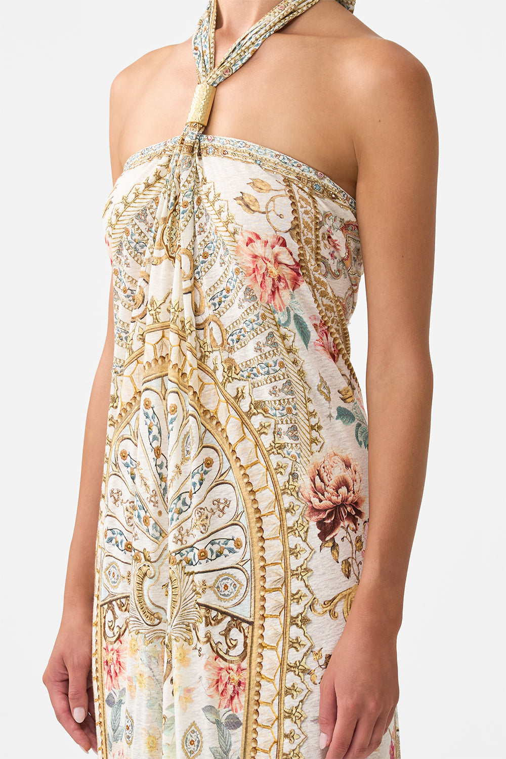 LONG DRAPED LINEN JERSEY HALTER DRESS OTTOMAN DYNASTY