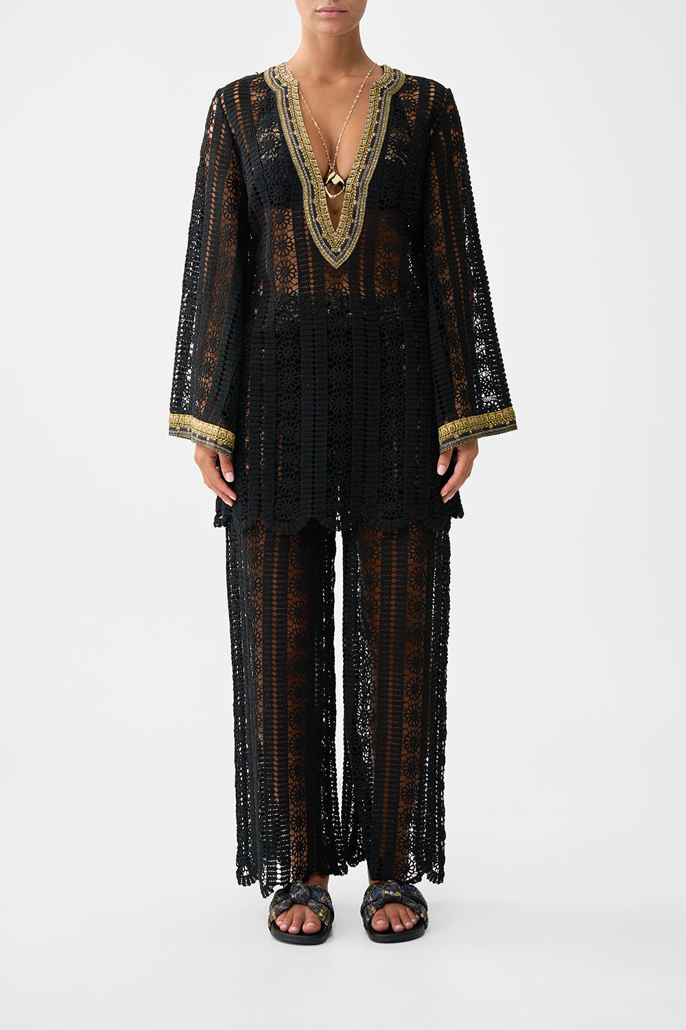 LACE DEEP V NECK HARDWARE SHORT DRESS SONG OF THE SOLSTICE