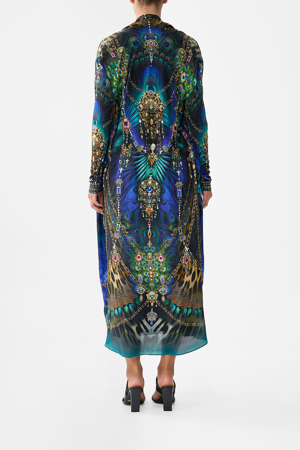 The CAMILLA Long Casual Jacket With Pockets in our Dominican Decadence print.