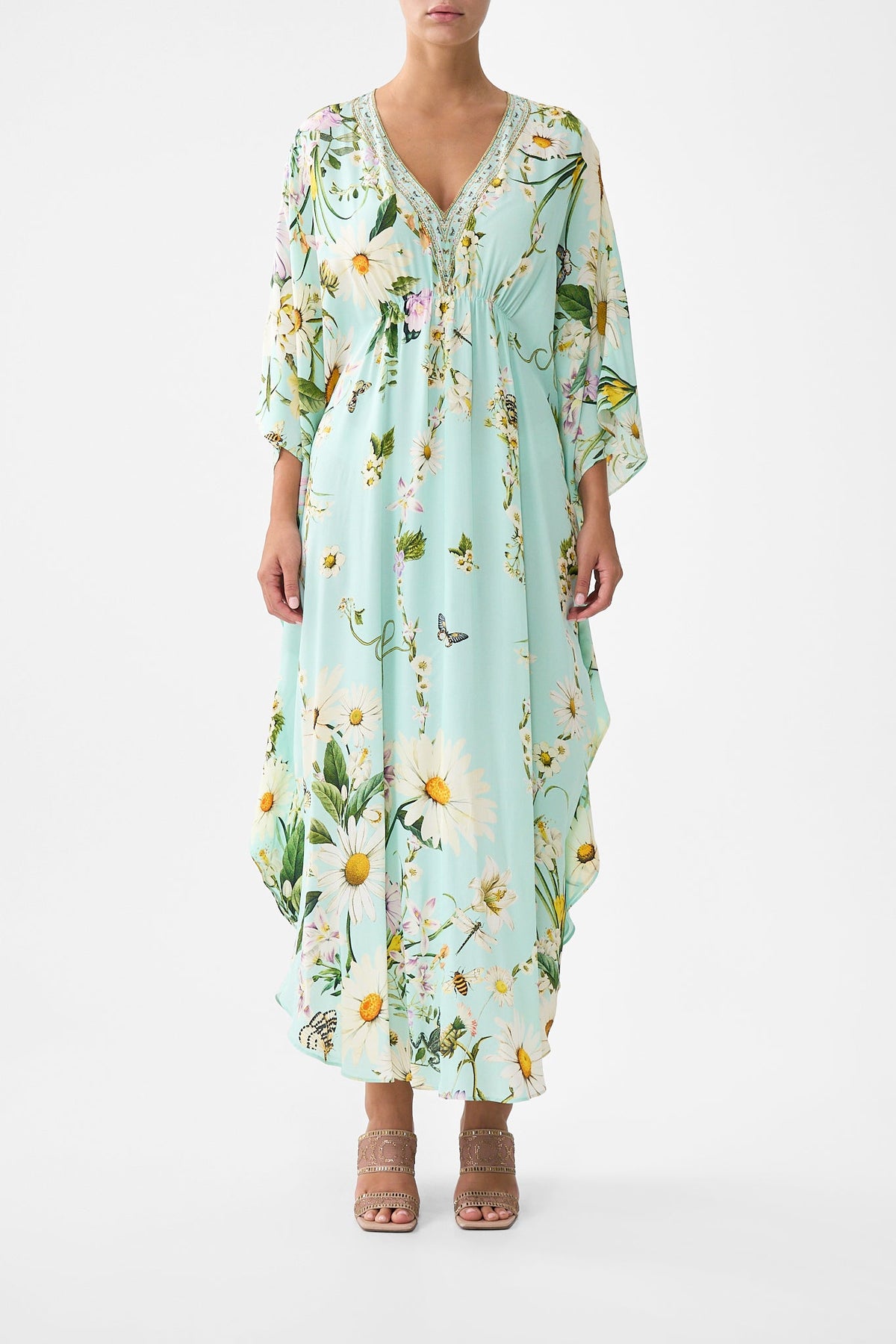 The CAMILLA Gathered Waist Kaftan in our Floral Freefall print.