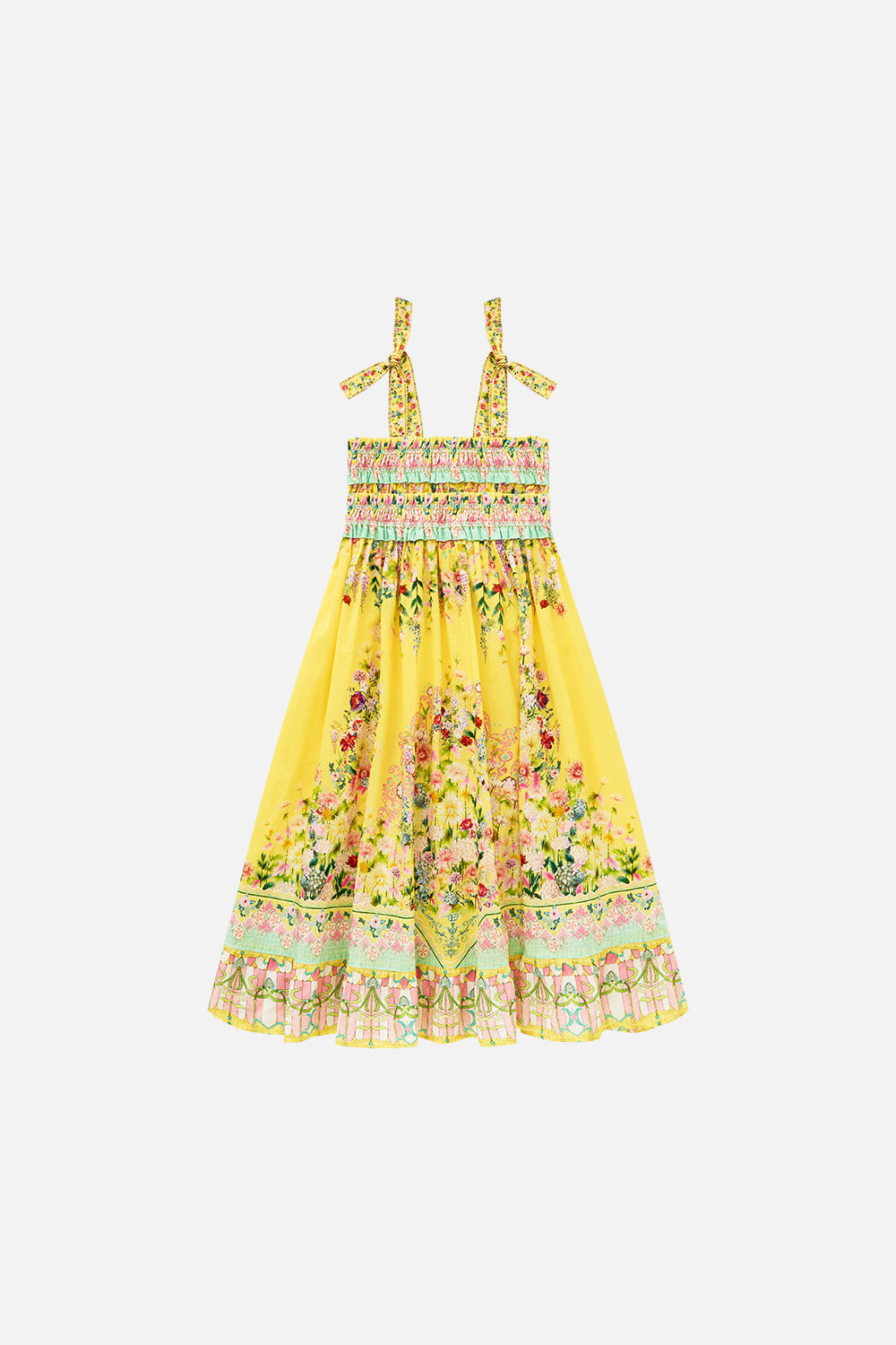 KIDS SHIRRED MAXI DRESS WITH TIE SHOULDER LADY LIMONADA