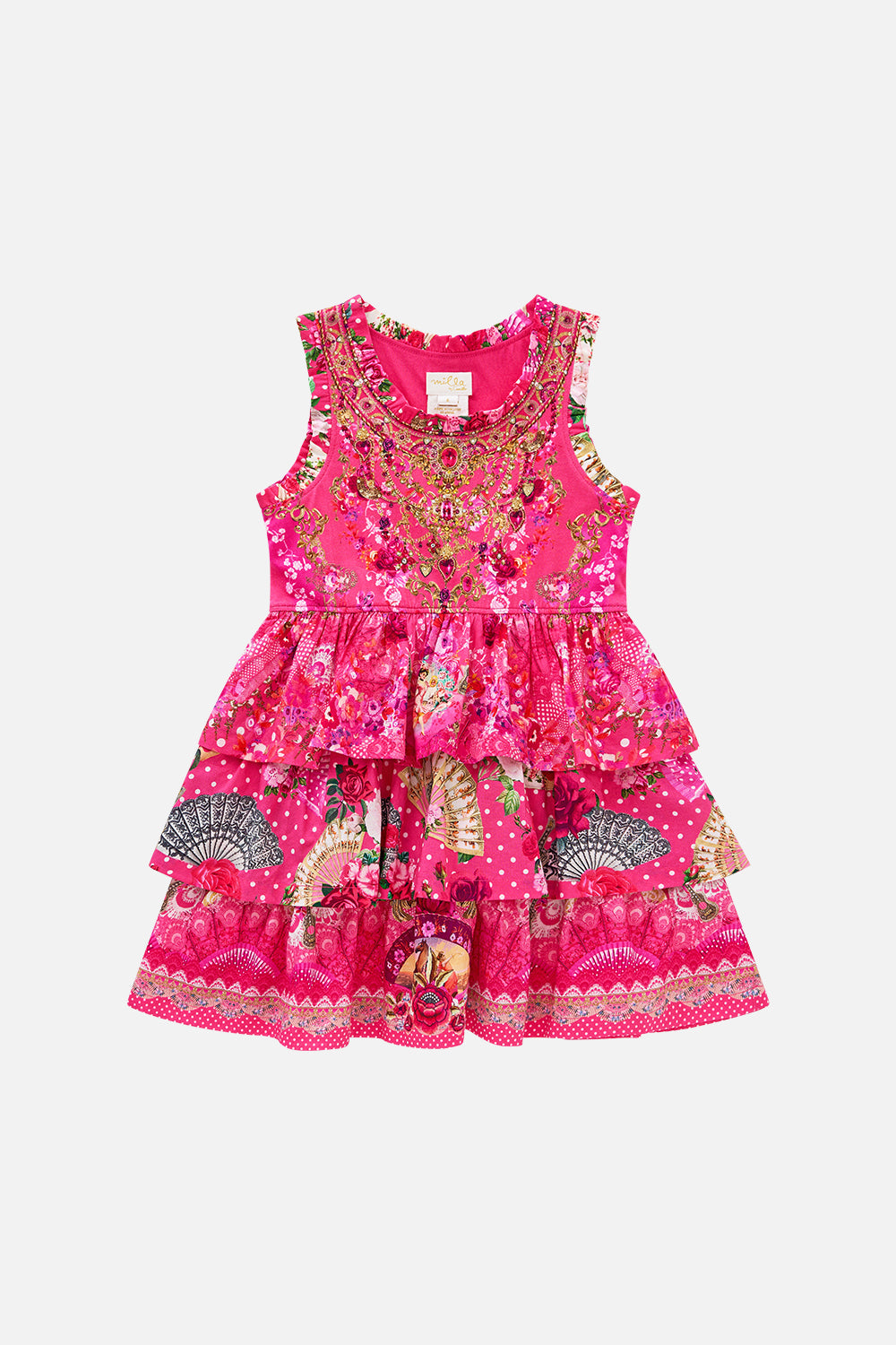KIDS TANK MINI DRESS WITH WOVEN LAYERED SKIRT FLAMENCO ROSE