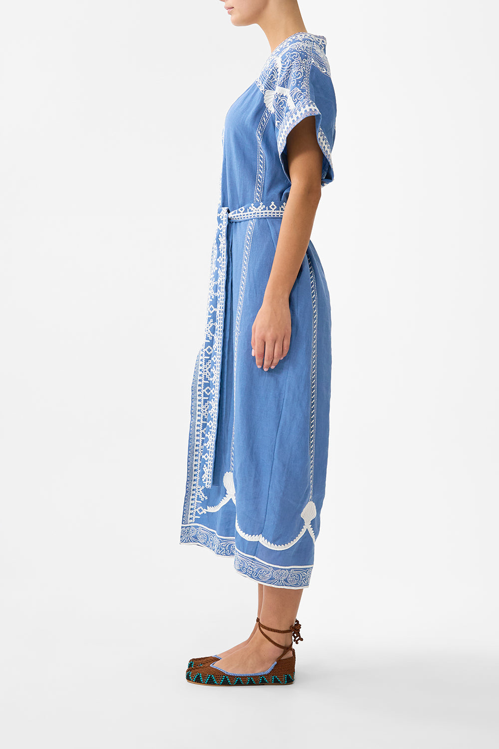 SHORT SLEEVE KAFTAN WITH TIE WAIST DE NADA GRANADA