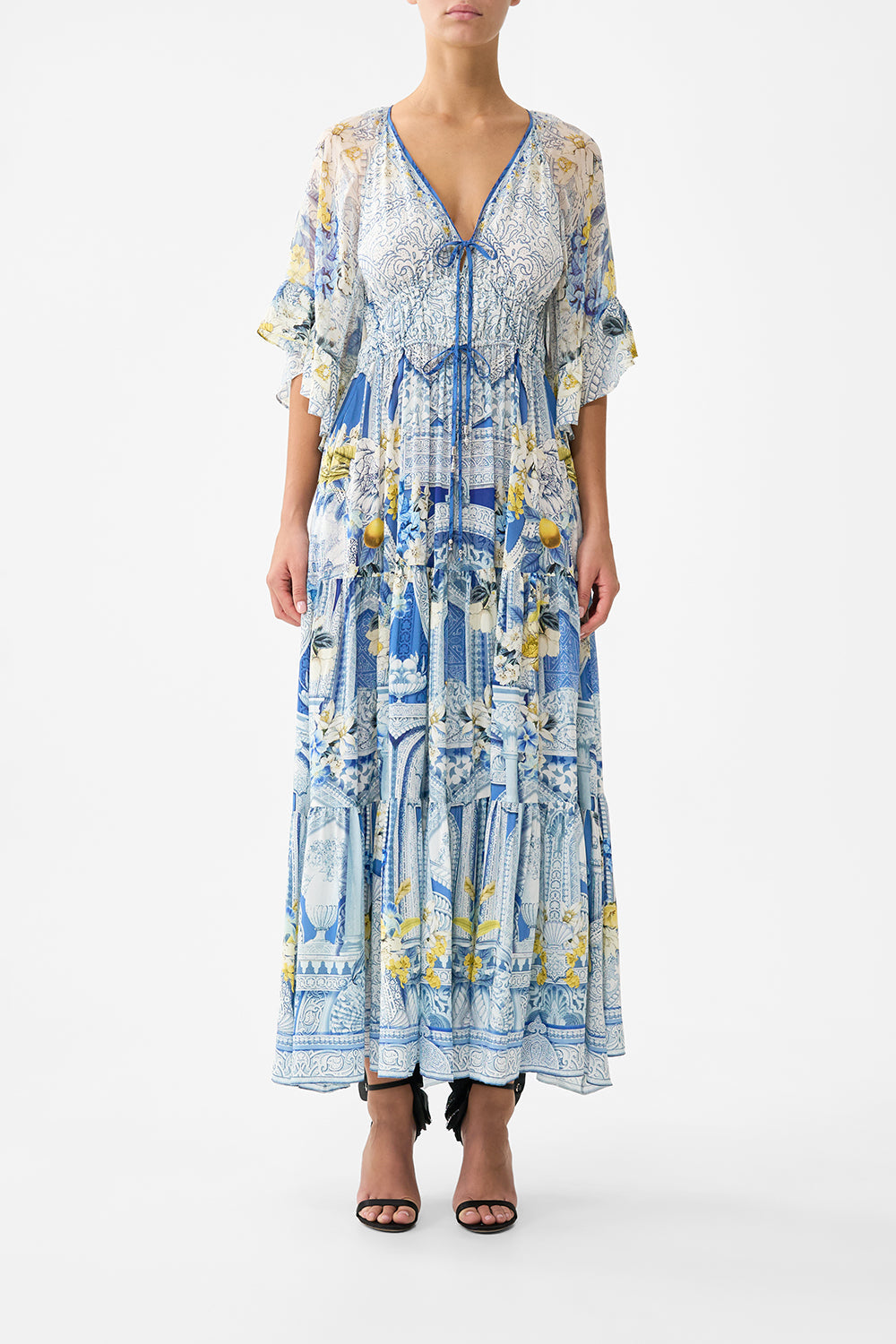 camilla long dress | Ruffle Sleeve de NADA Granada, XXL Blue | de NADA GRANADA Side Bow Ties With ECCO® Women's Dress Shoes Size:16/16.5 x 31 marine layer dress