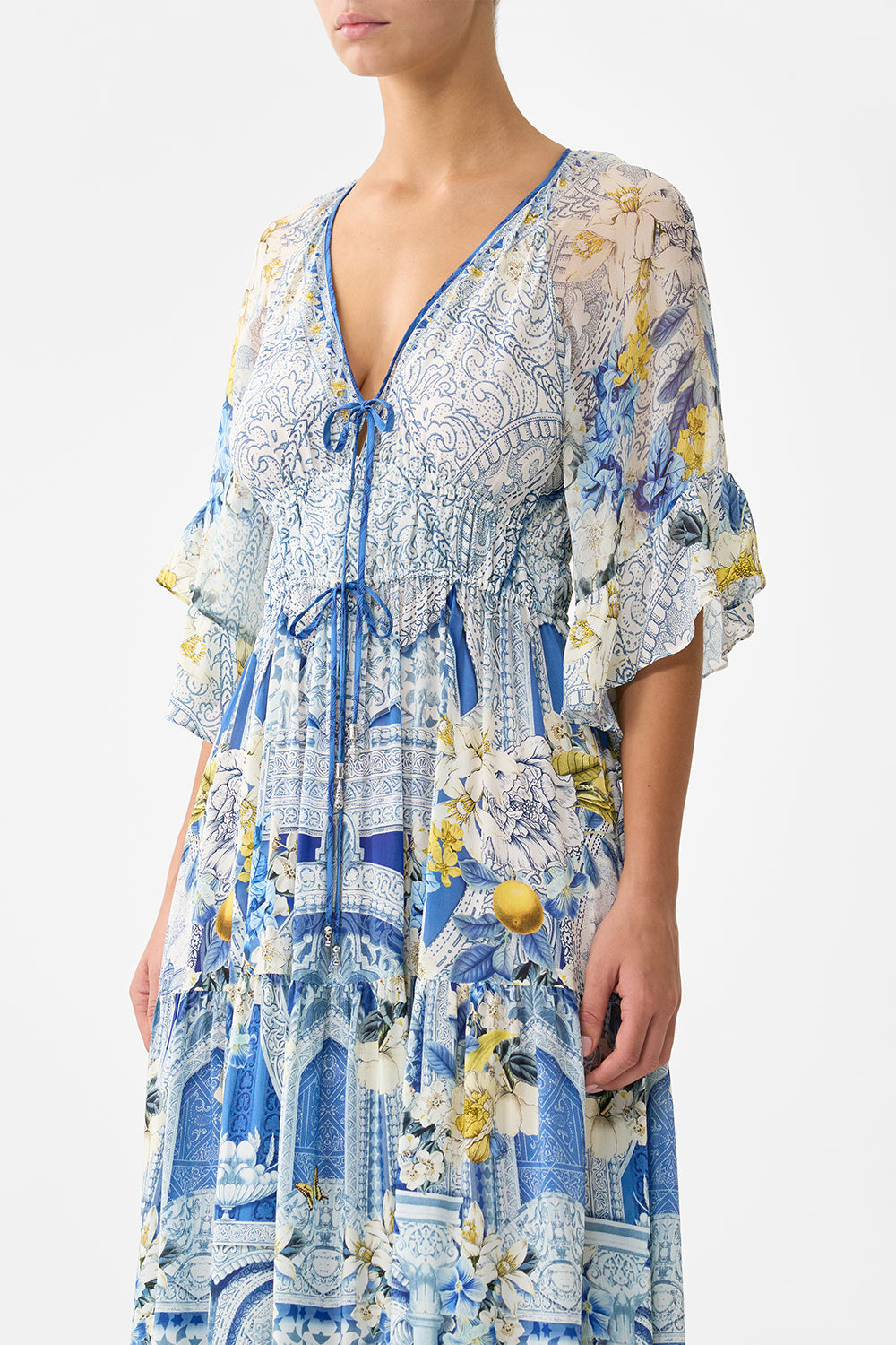 RUFFLE SLEEVE LONG DRESS DE NADA GRANADA