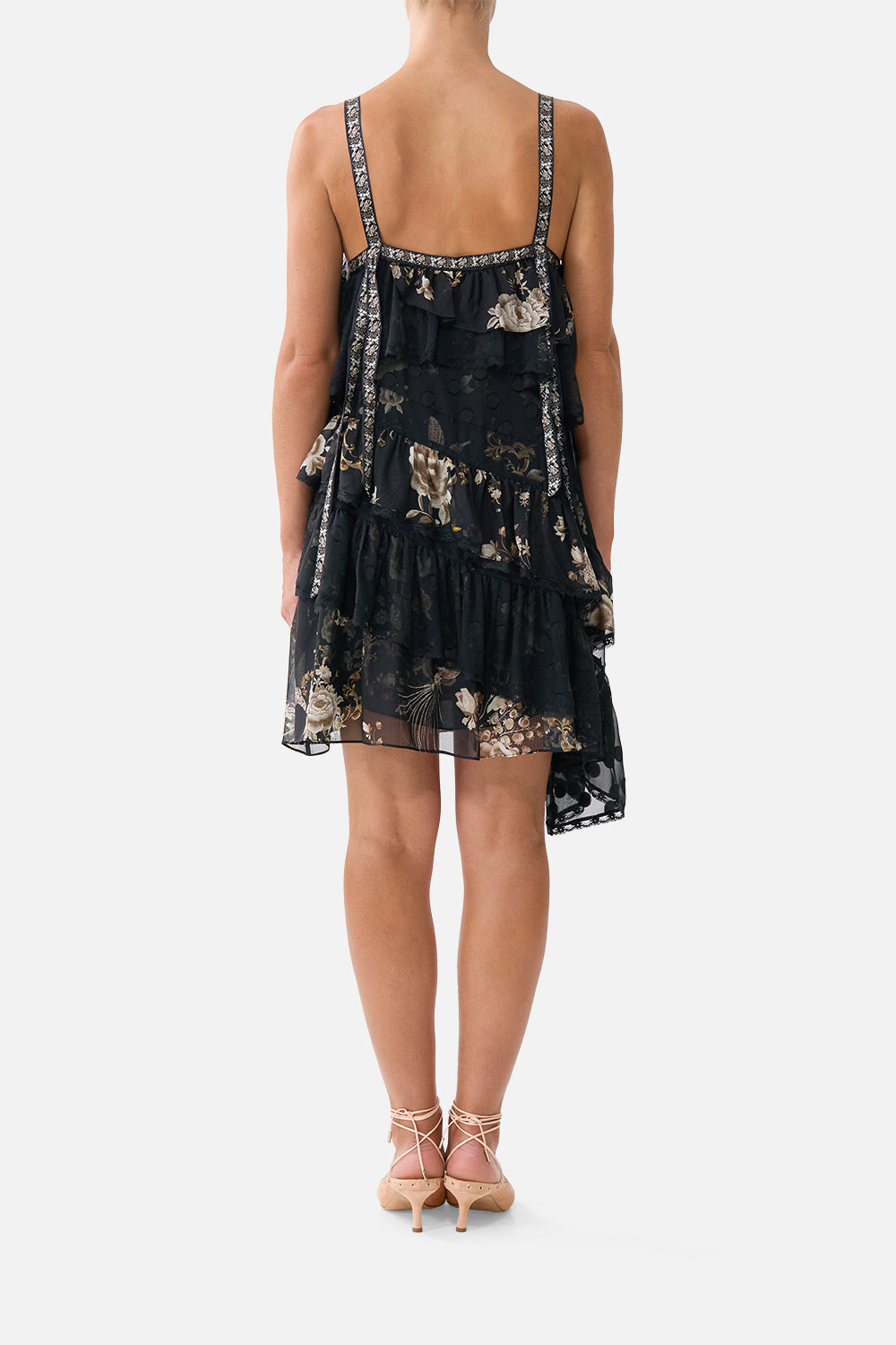 ASYMMETRIC SPLICED LACE MINI DRESS FLAMENCO FOLKLORE