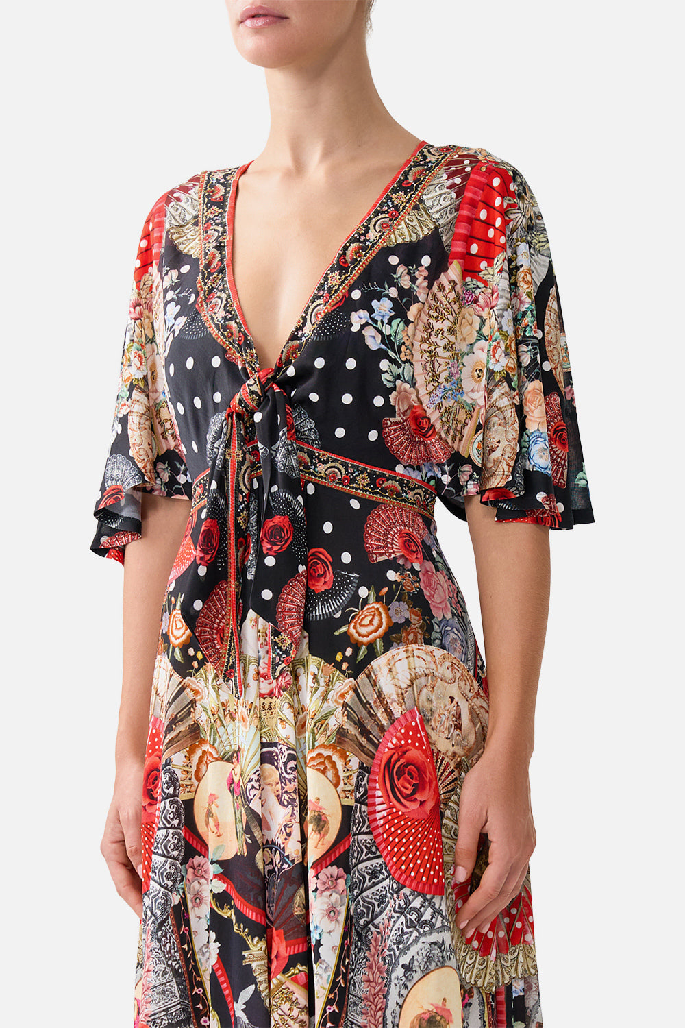 FLUTTER SLEEVE TIE FRONT JERSEY DRESS DAUGHTERS OF DUENDE