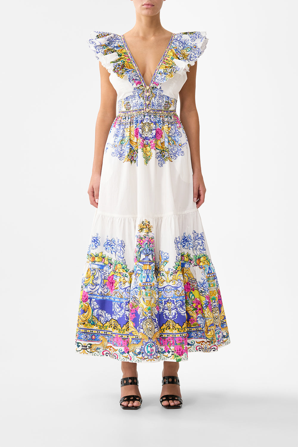 TIERED DRESS WITH NECK FRILL MILLA IN SEVILLA