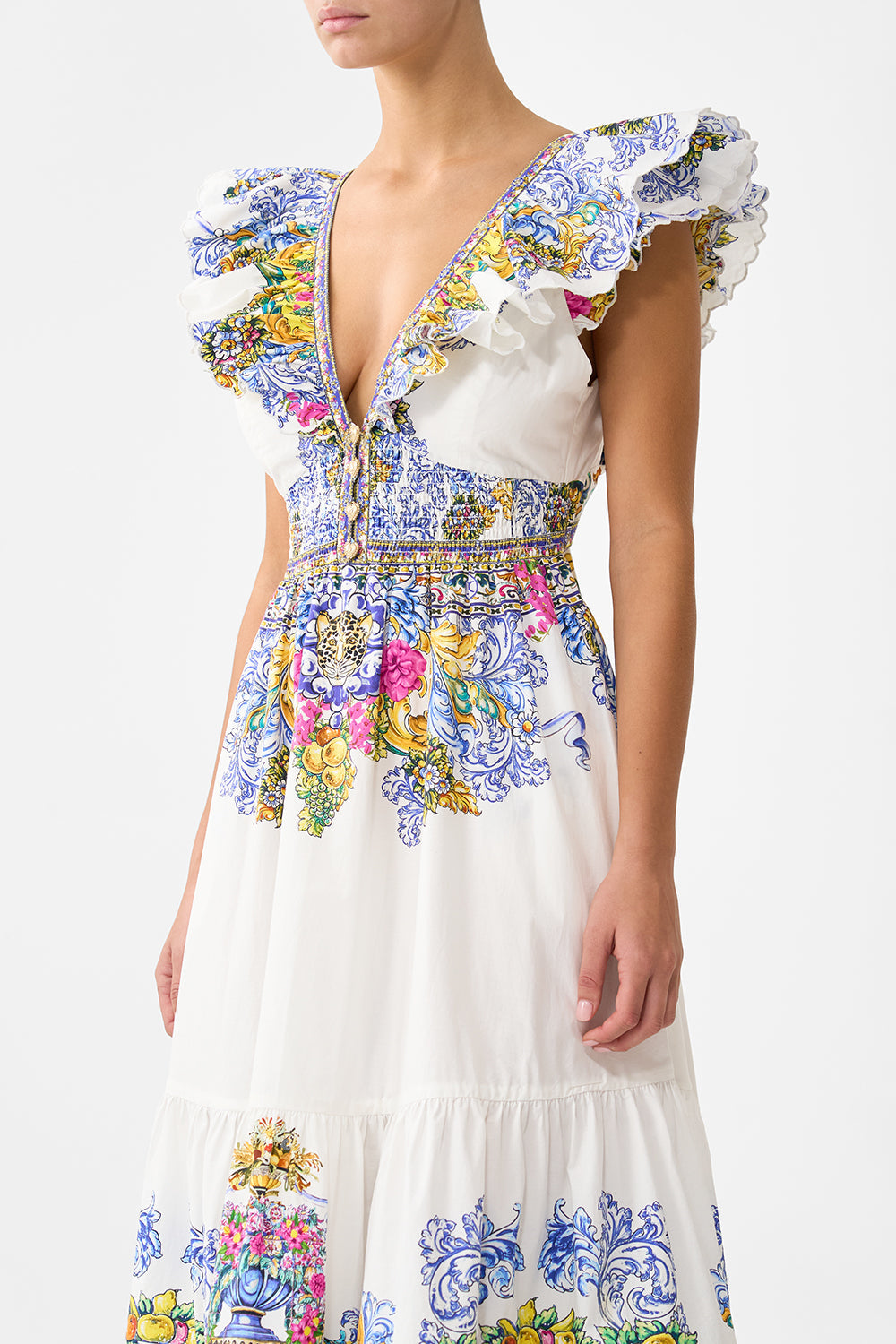 TIERED DRESS WITH NECK FRILL MILLA IN SEVILLA