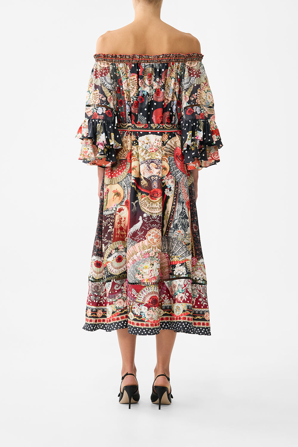 OFF SHOULDER MIDI DRESS WITH FRILL SLEEVE DAUGHTERS OF DUENDE