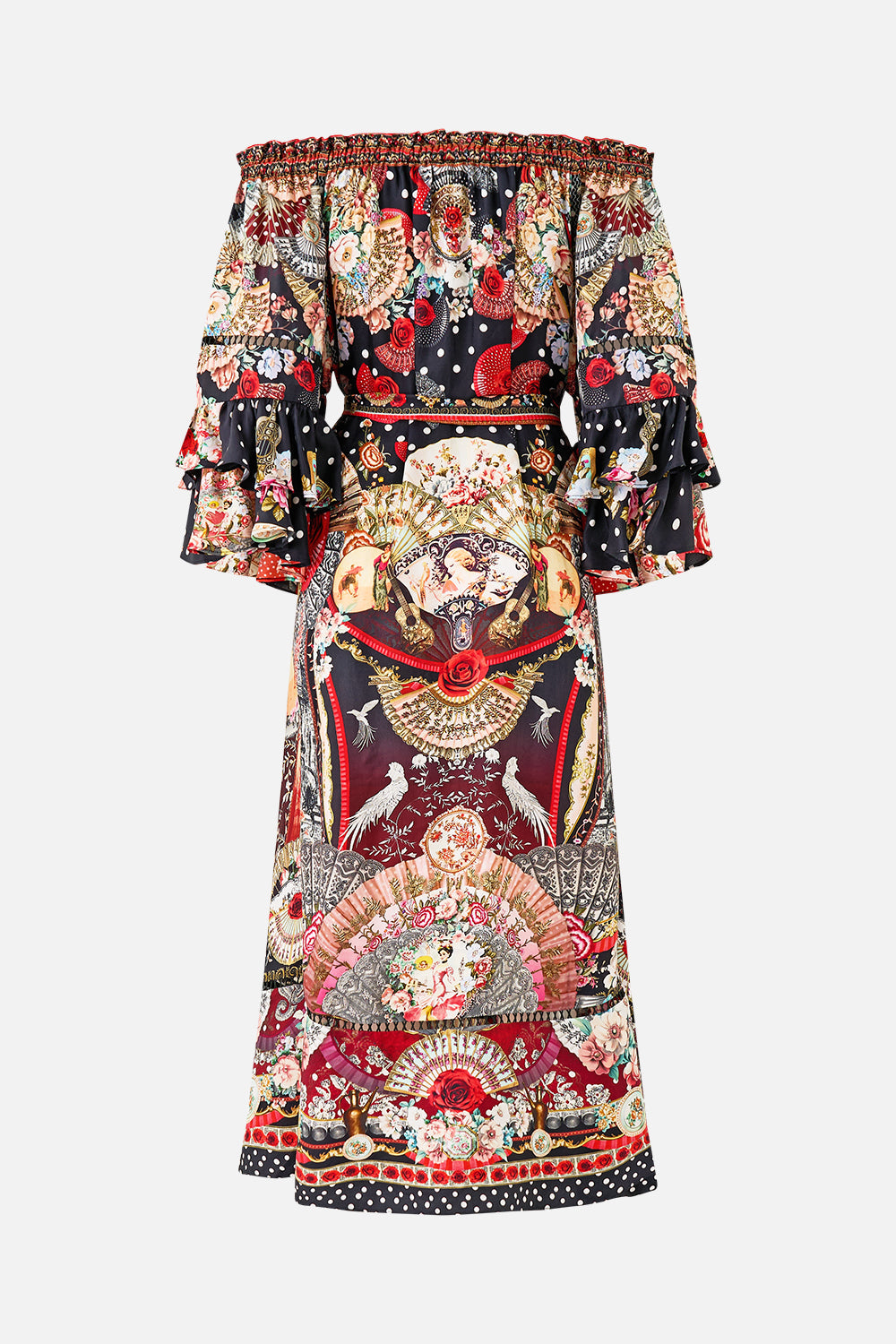 OFF SHOULDER MIDI DRESS WITH FRILL SLEEVE DAUGHTERS OF DUENDE