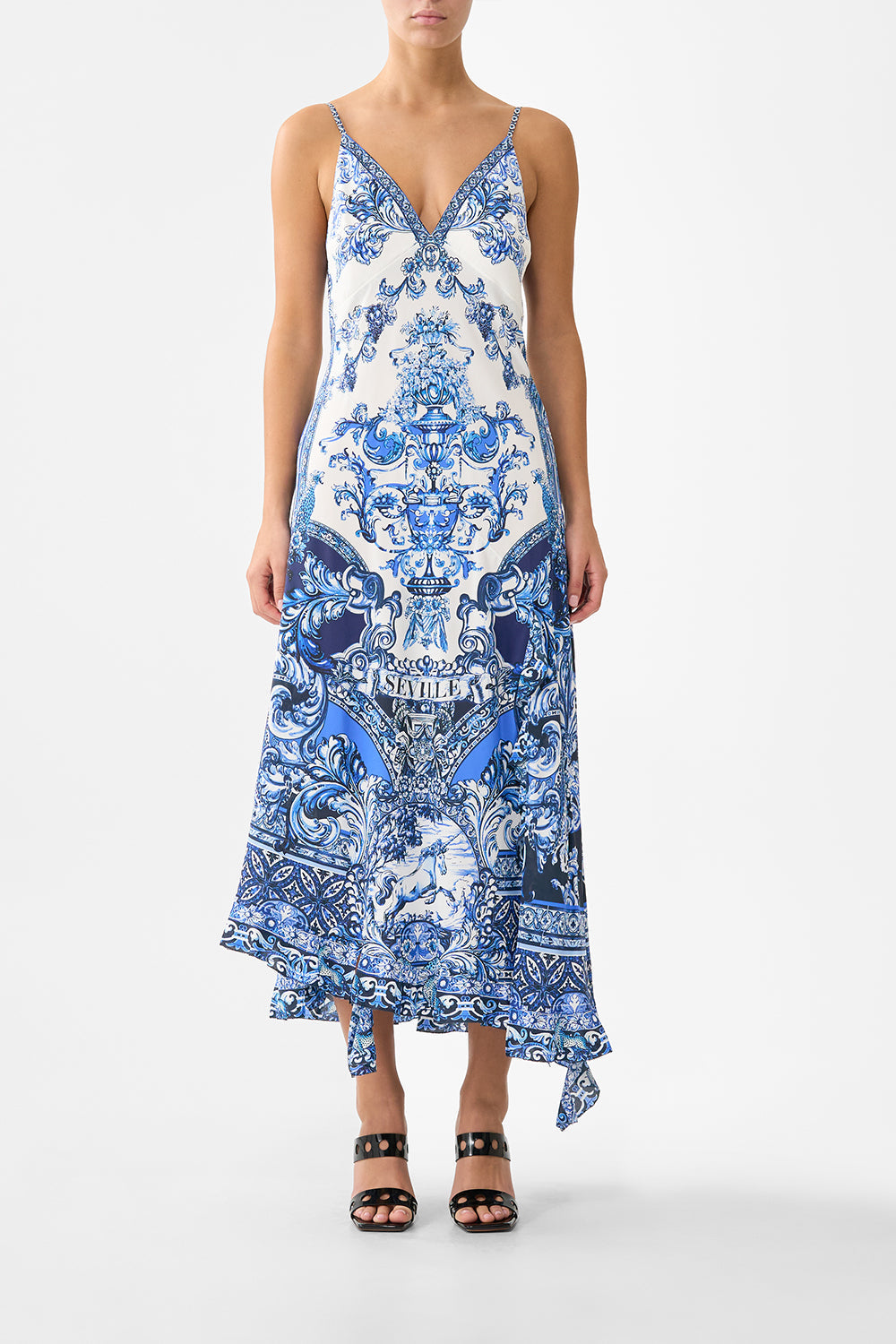 BIAS SLIP DRESS WITH FRILL HEM A TILED WONDERLAND