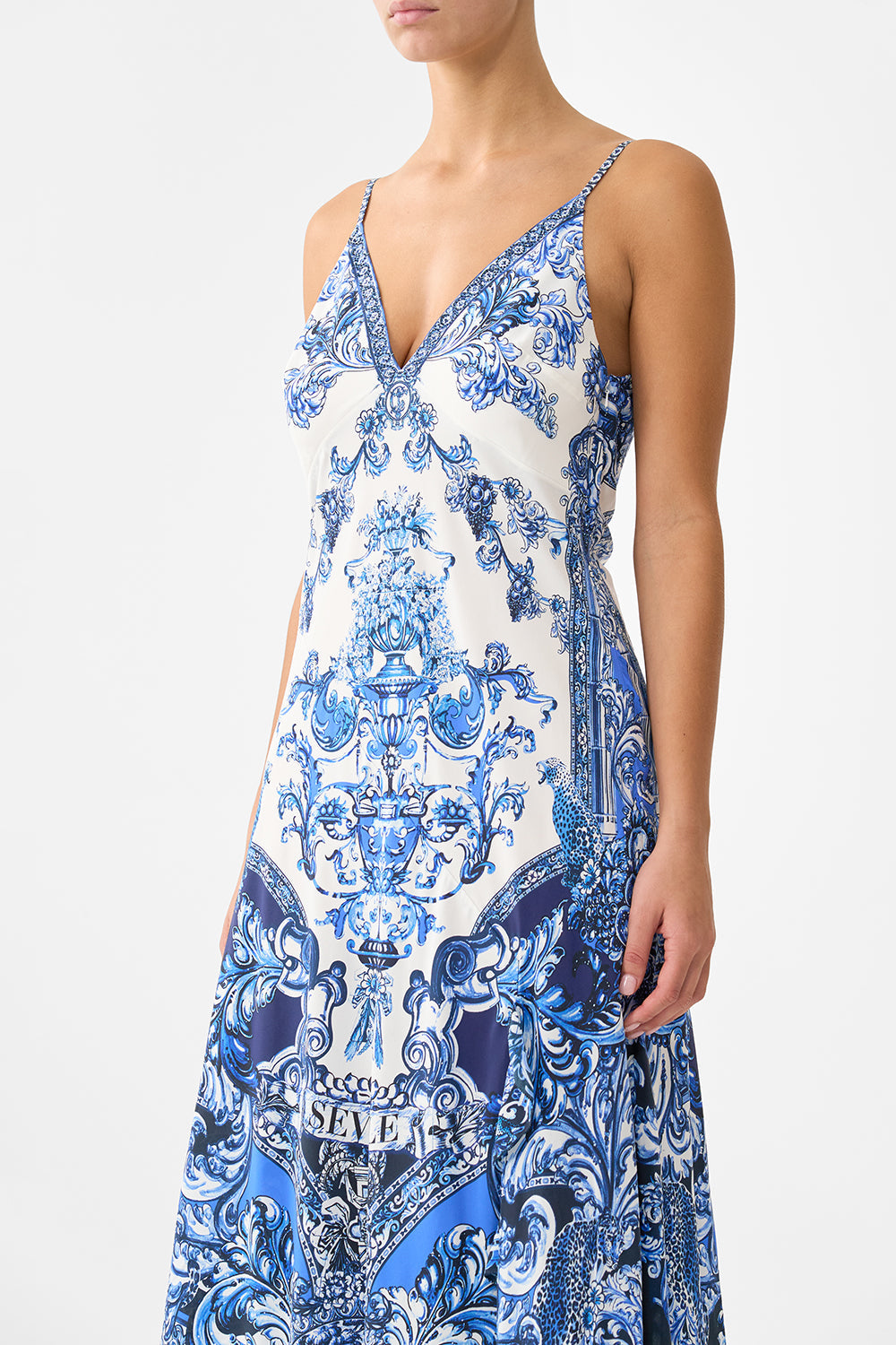 BIAS SLIP DRESS WITH FRILL HEM A TILED WONDERLAND