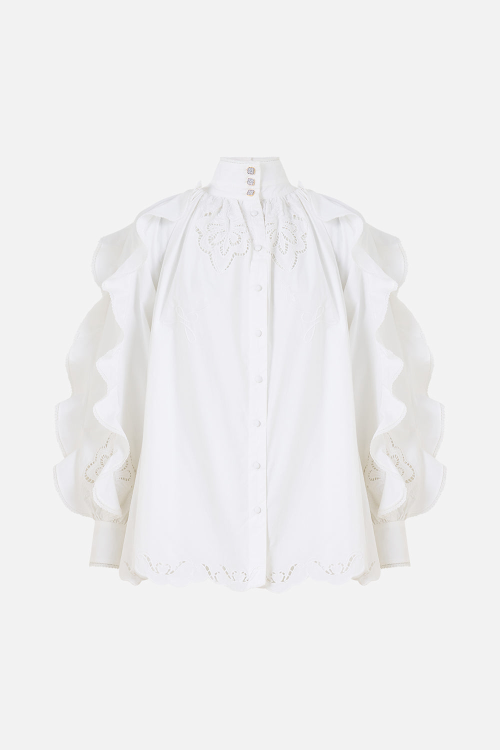 RELAXED BLOUSE WITH FRILL SLEEVE DETAIL - WHITE A TILED WONDERLAND