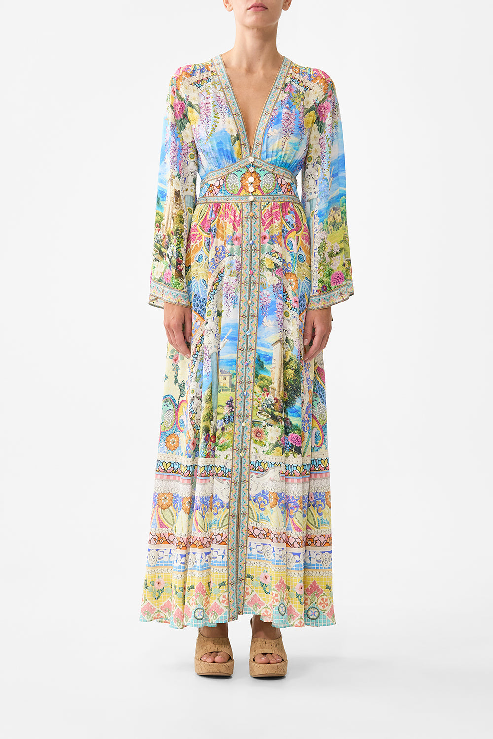 long sleeve kimono dress CAMILLA | with Shirring Detail Navàs Nouveau, L Multicolor | Navàs NOUVEAU Jersey Length Size:Large (106cm) / Sleeve (81cm) Antique Pine Dresser Orion Gown Ivory /