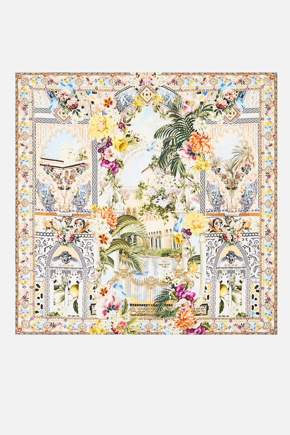 LARGE CRYSTALLED SILK SQUARE SCARF THE ARCHITECTS OF ALCÁZAR