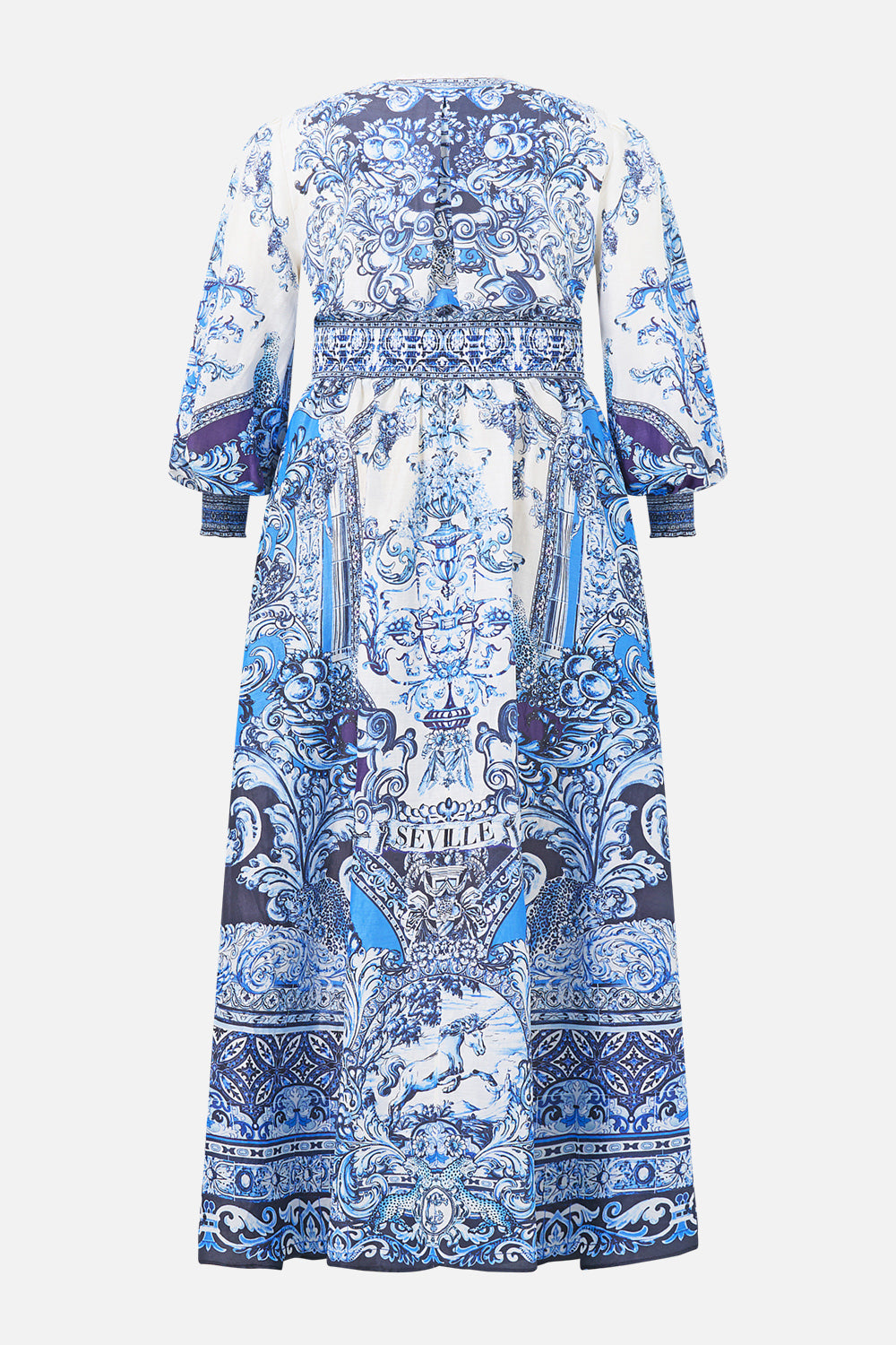 BUTTON DRESS WITH SHAPED WAISTBAND A TILED WONDERLAND