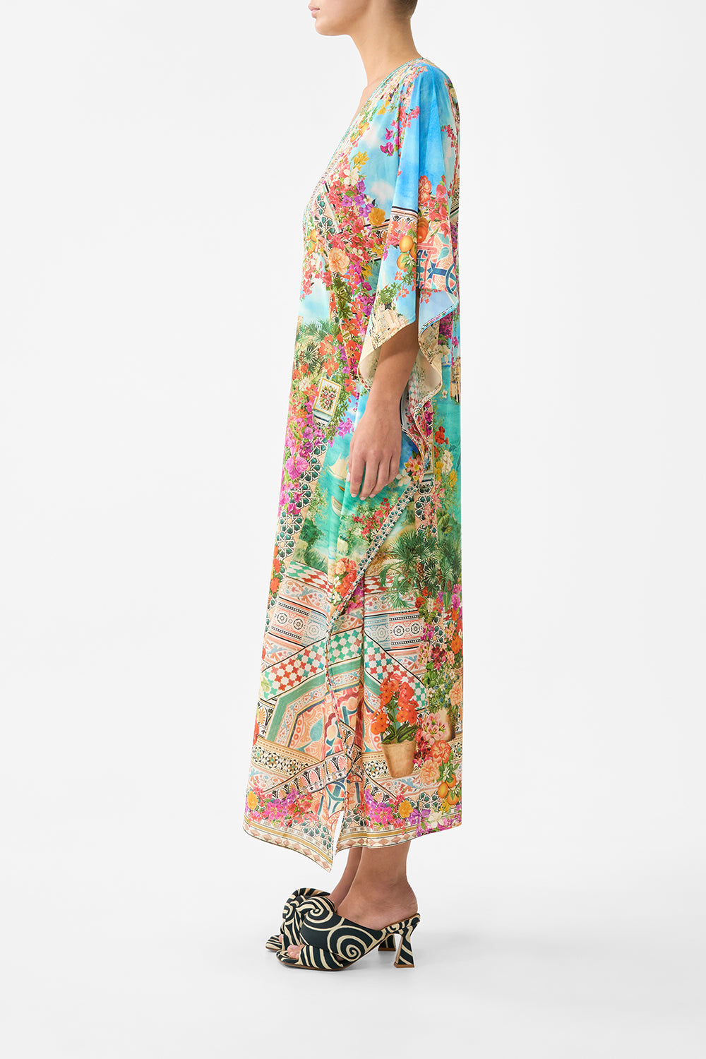 LONG V NECK KAFTAN WITH RING FRONT TRIM MEET ME IN MALLORCA