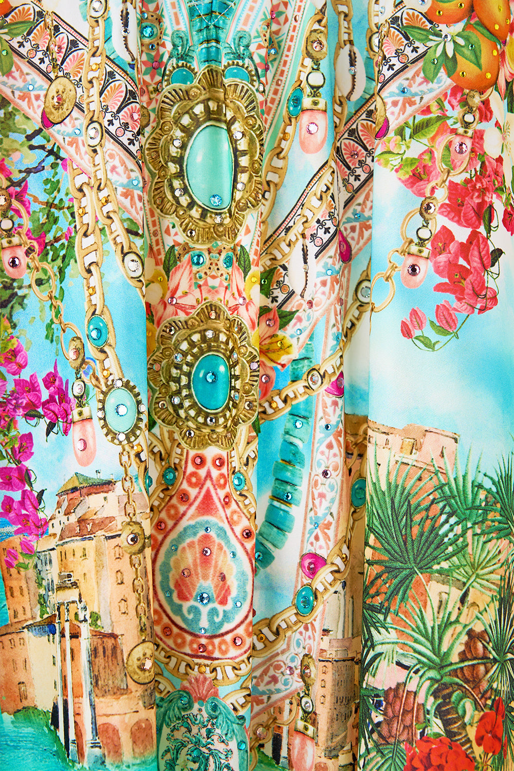 LONG V NECK KAFTAN WITH RING FRONT TRIM MEET ME IN MALLORCA