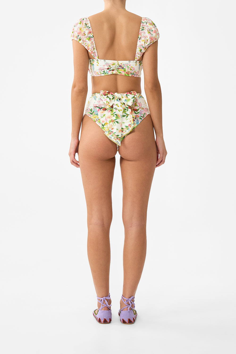 GATHERED HIGH WAIST BIKINI BOTTOM WITH TIE BACK THE CALL OF CATALONIA