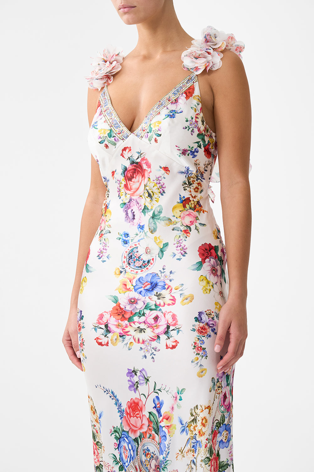 V NECK BIAS SLIP DRESS WITH BACK FRILL I LEFT MY HEART IN GRANADA