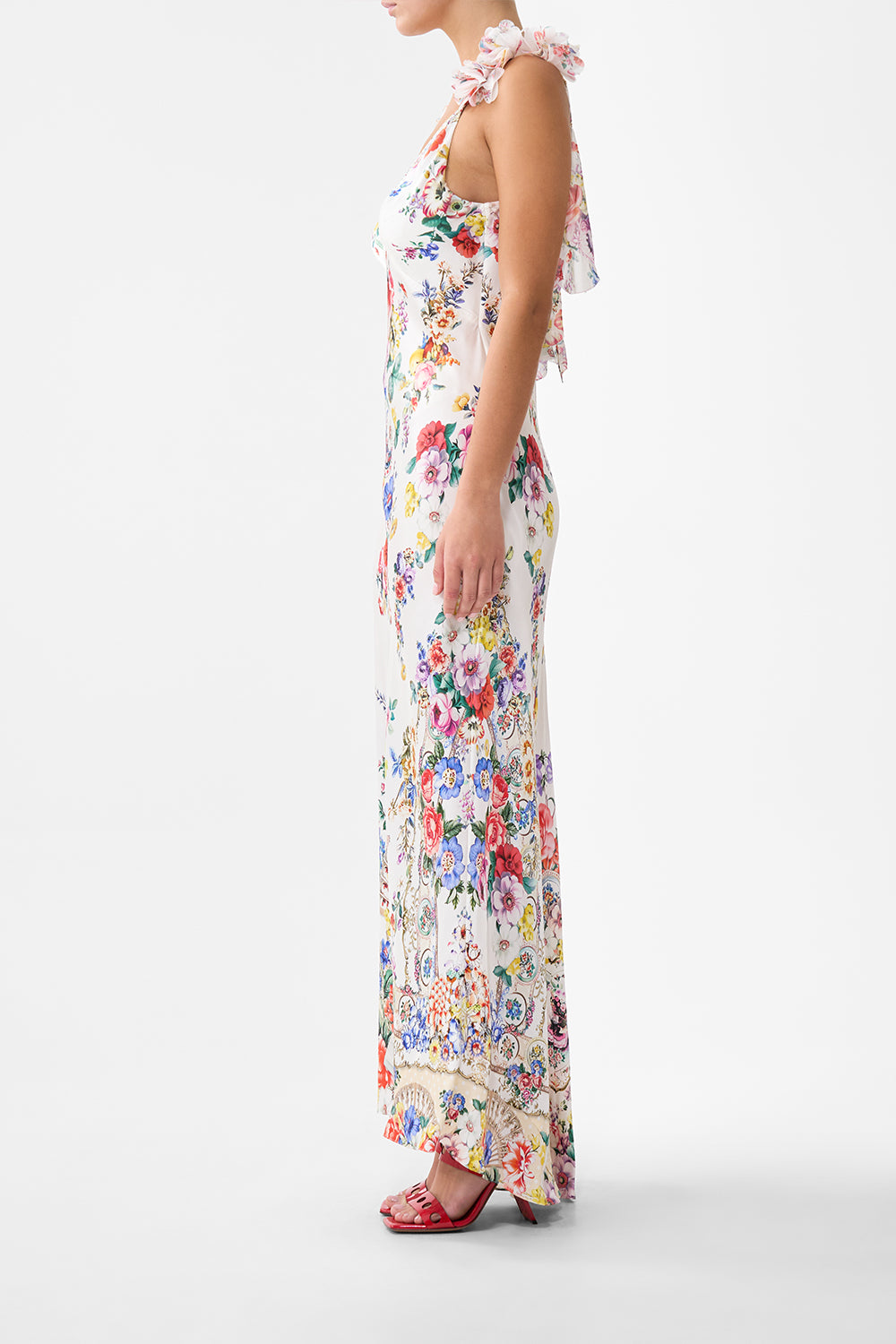 V NECK BIAS SLIP DRESS WITH BACK FRILL I LEFT MY HEART IN GRANADA