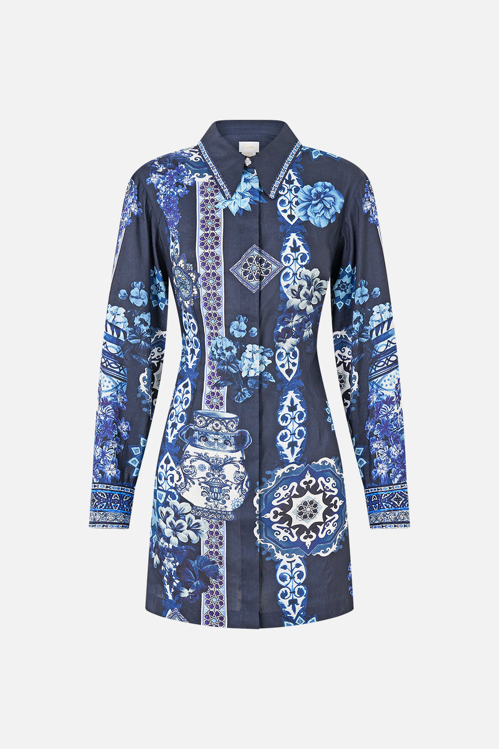 SHIRT DRESS WITH A LINE SKIRT A TILED WONDERLAND