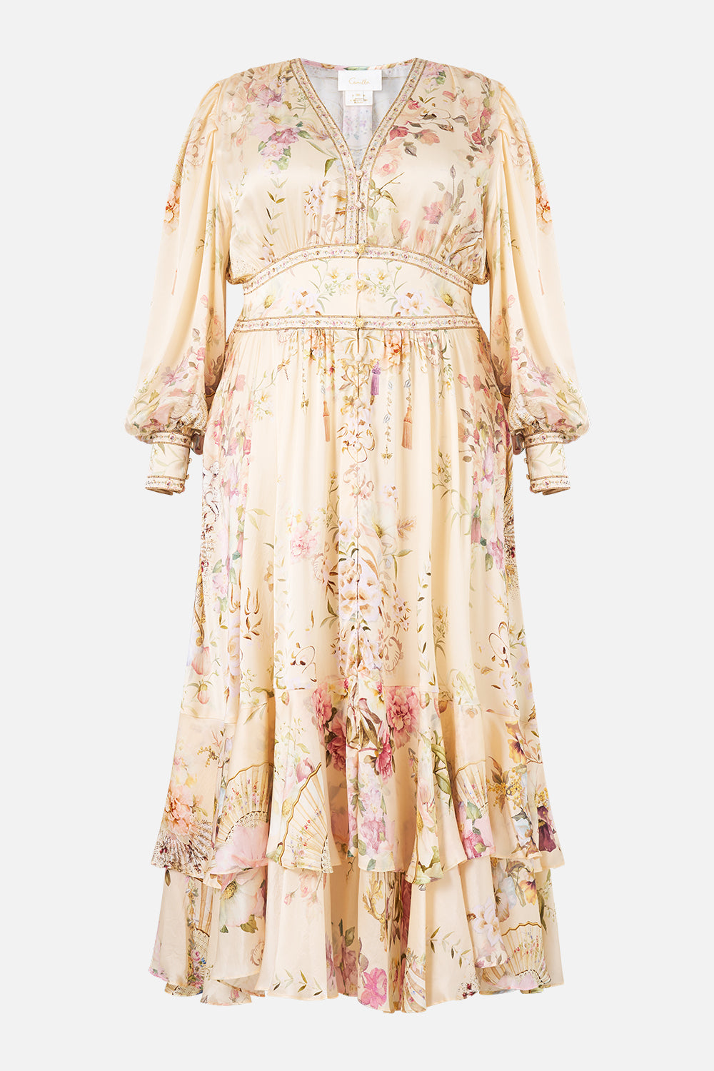 LONG BUTTON FRONT DRESS ADORNED IN ARANJUEZ