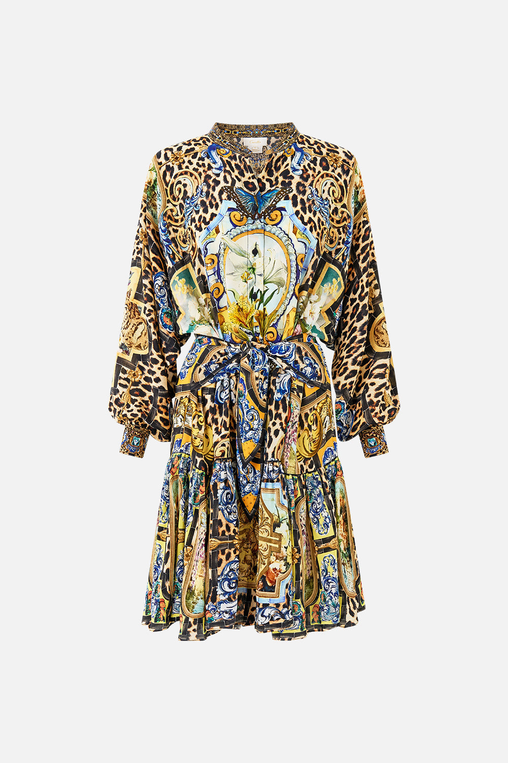 SHORT TIERED SHIRTDRESS WITH WIDE WAIST TIE SEVILLIAN STYLE